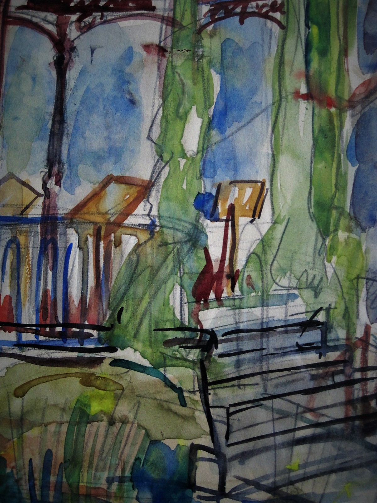 Niet of onleesbaar gesigneerd - gesigneerde ca. 1950 Aquarel "Muziektent"  kopen? Bied vanaf 1!