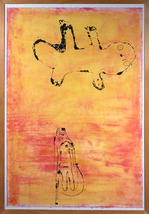 Dodog Soeseno - Gemengde druktechniek met acrylverf, Zonder titel - Ingelijst (Groot) verkocht voor € 1!