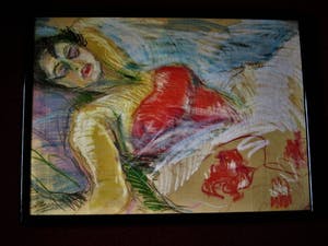 Gabriëlle Huig - Rietveld Acad. 1966 - Geweldig expressionistisch Pastel "Slapende Dame" GROOT!! kopen? Bied vanaf 10!