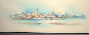 Jean-Louis Vergne - Gezicht op Chalon (Fr.) met de Saône - tekening met aquarel - mooi ingelijst kopen? Bied vanaf 50!