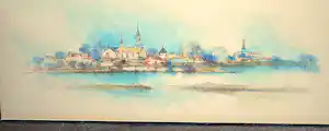Jean-Louis Vergne - Gezicht op Chalon (Fr.) met de Saône - tekening met aquarel - mooi ingelijst vendu pour 50€ !