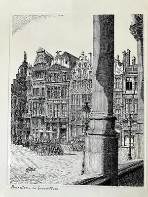 Niet of onleesbaar gesigneerd - 2 Etsen Antwerpen en Bruxelles in mooie houten lijsten van 40 x 29 cm kopen? Bied vanaf 1!