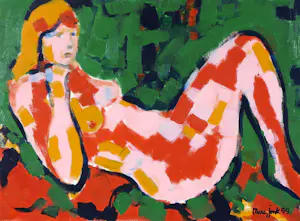 Marc Jonk - Acryl op doek, Liggend naakt - Ingelijst kopen? Bied vanaf 250!