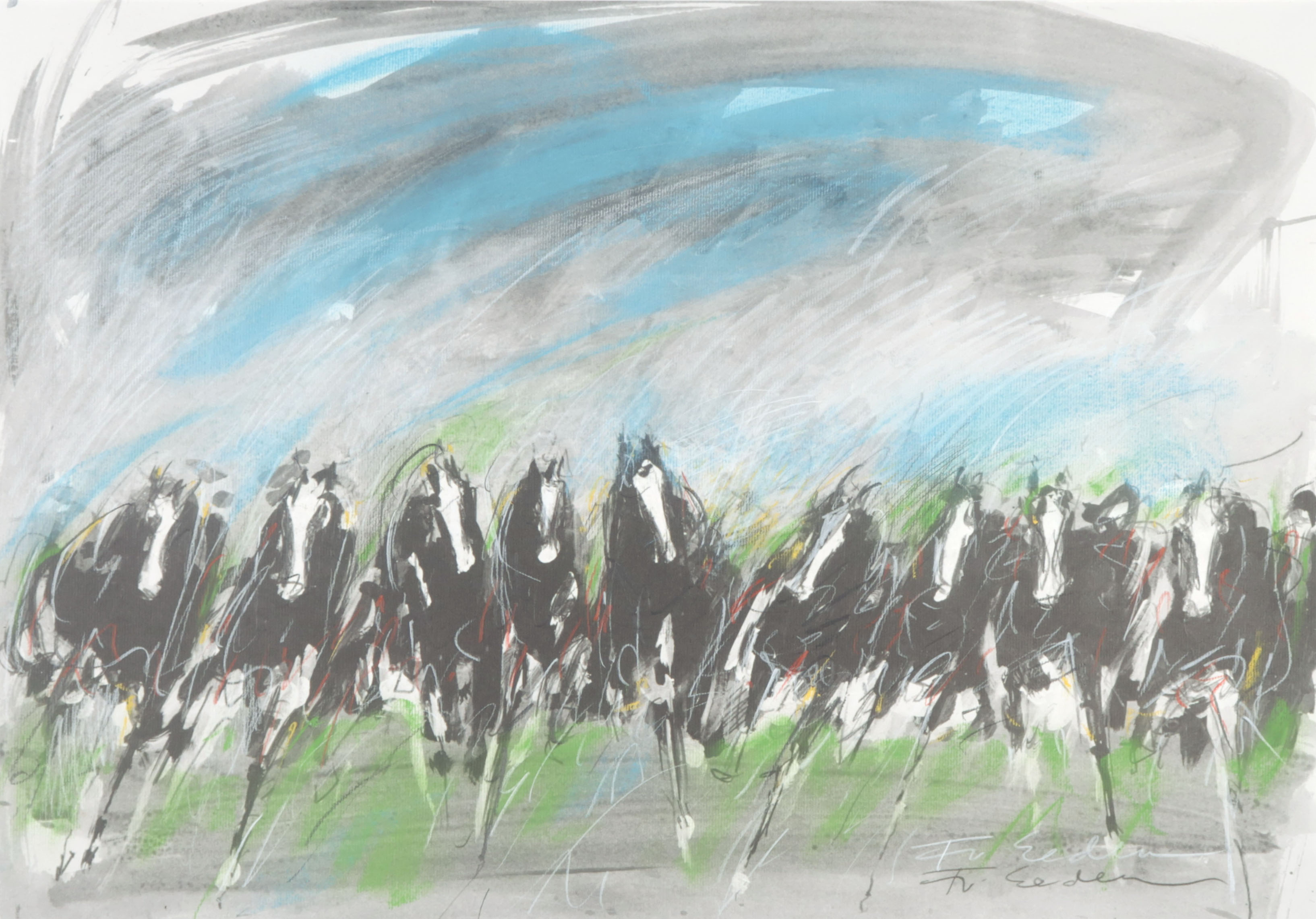 Frits van Eeden - Gemengde techniek, o.a. krijt, Paarden verkocht voor € 65!