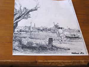 Niet of onleesbaar gesigneerd - Reproductie prent Rembrandt van Rijn (deel) verkocht voor € 1!