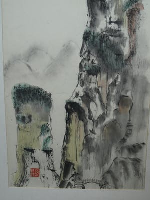 Niet of onleesbaar gesigneerd - Japanse kunstenaar, “De berg” - aquarelverf en inkt op karton kopen? Bied vanaf 1!