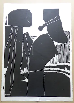 Guillaume Le Roy - ABSTRACTIE / ZW-W HOUTSNEDE / 88x63cm / SIG / PRENT190 kopen? Bied vanaf 40!