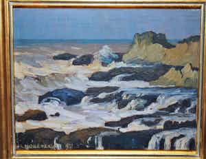 Jules Louis Moreteau - Wilde zee bij Mogador, Marokko - olieverf op paneel 1931 verkocht voor € 89!