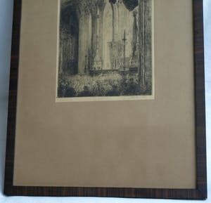 Walter Vaes - Ets , “Kerkinterieur”, Veere, Zeeland? – gesigneerd & ingelijst – ca 1915 kopen? Bied vanaf 10!