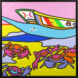 Shunyam - Acryl op doek, Beach Friends - Ingelijst verkocht voor € 1!