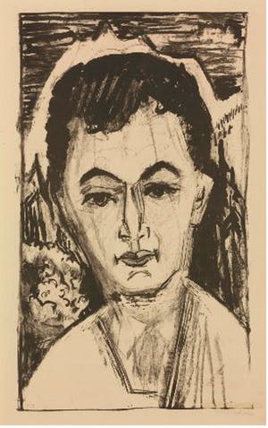 Nele van de Velde - Linosnede, Het ontbijt (Kirchner?) - Ingelijst kopen? Bied vanaf 500!