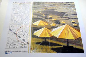 Christo - The Yellow Umbrellas Project US handgesigneerd met waskrijt - inc. Stofmonster kopen? Bied vanaf 101!