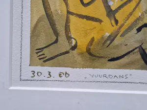 Paul Husner - 2006 - aquarel op papier "Vuurdans" met opdracht - mooi ingelijst - gesigneerd kopen? Bied vanaf 90!