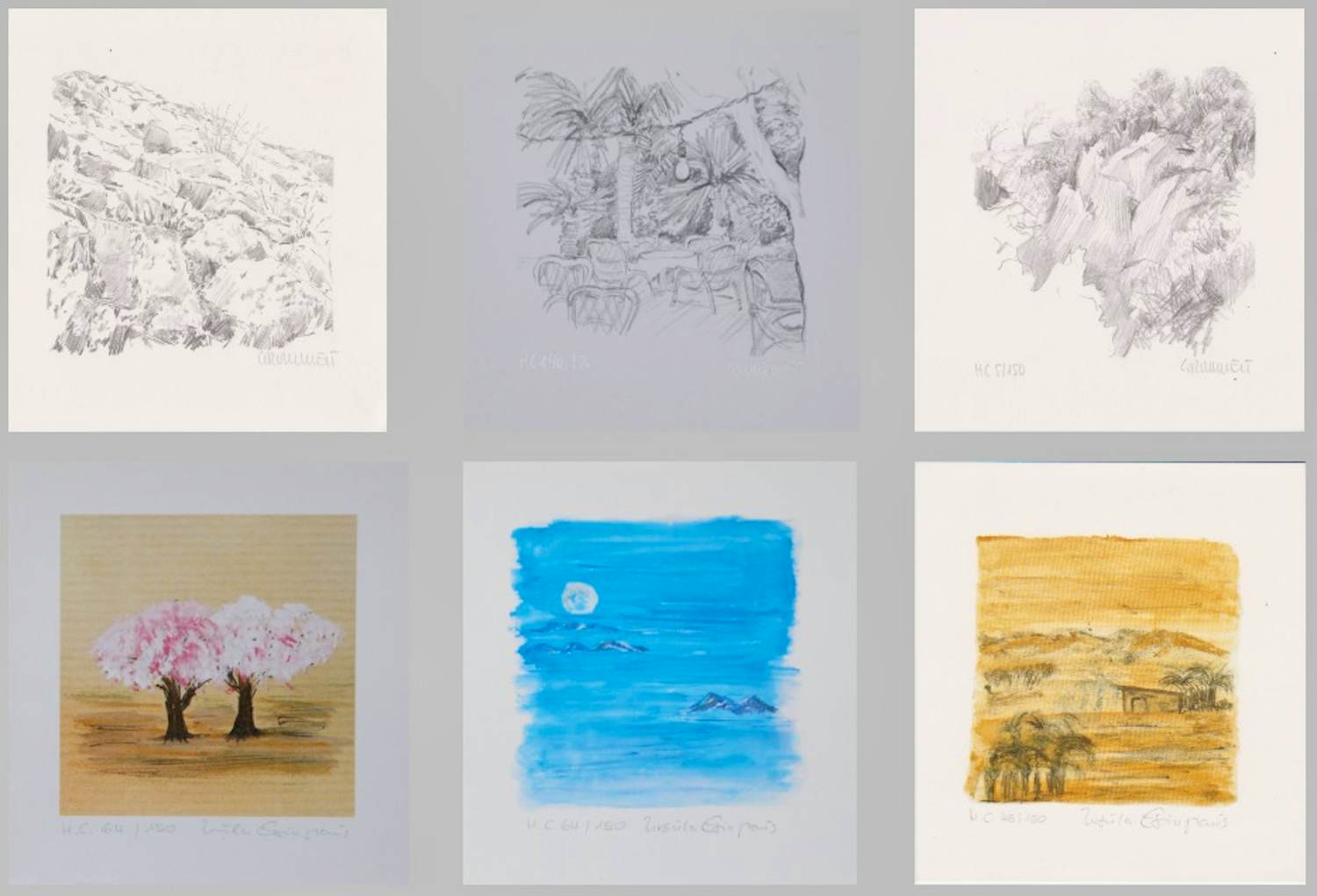 Manfred Grommelt - e.a: zes handgesigneerde zeefdrukken: Landschappen kopen? Bied vanaf 29!