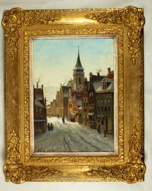 Oene Romkes de Jongh - Besneeuwd Stadsgezicht verkocht voor € 425!