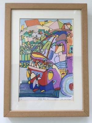 Pim van Halem - ‘Busy Bus’ , Vierluik . (Zeer fraai ingelijst door de kunstenaar) kopen? Bied vanaf 100!