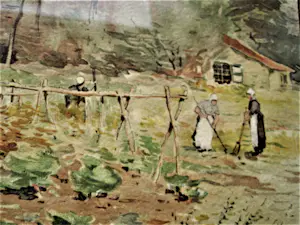 Ferdinand Coenraets - Belgisch impressionist ca. 1900 Aquarel "werken in de moestuin" gesigneerd kopen? Bied vanaf 1!