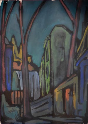 Frans Letanche - Straatje - 1950 - gouache op papier - BKR Amsterdam kopen? Bied vanaf 20!