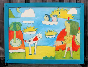 Hannes Kuiper - Ingelijste acrylverf op paneel: 'Wandeling met palm beats' kaufen? Bieten Sie von 199!