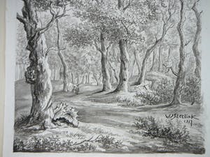 Willem Steelink (jr.) - Heuvelachtig boslandschap met wandelaars kopen? Bied vanaf 50!