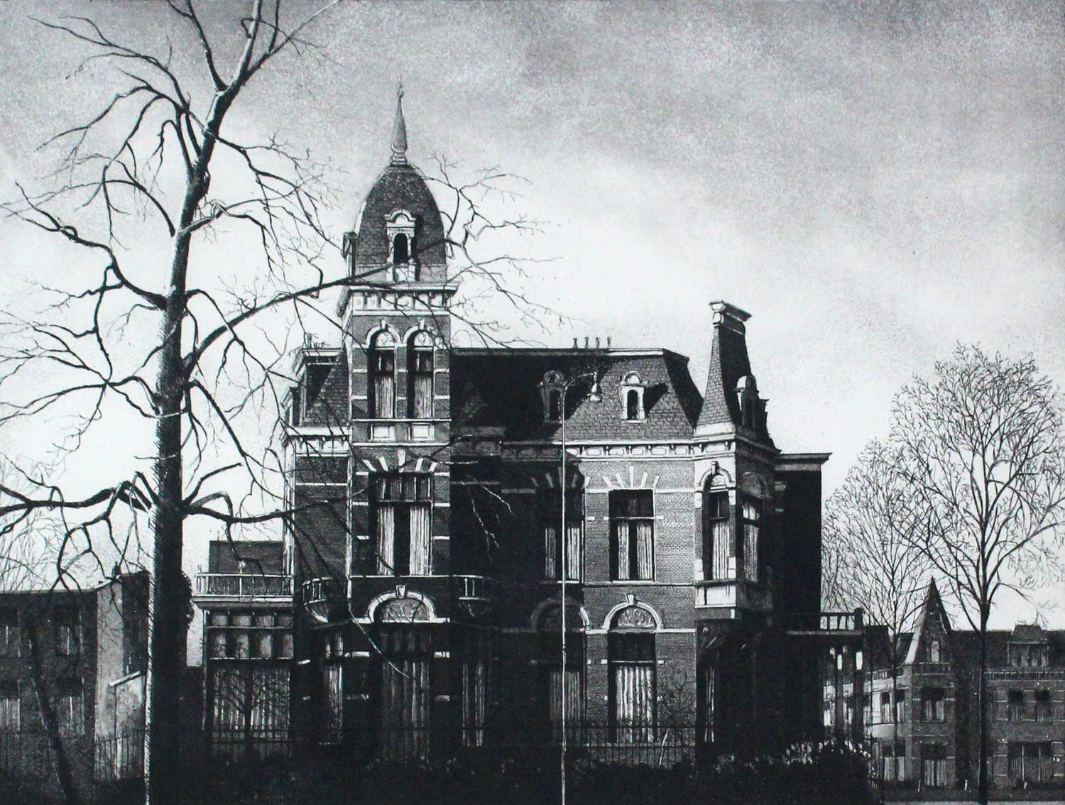 Wim Bettenhausen - Ingelijste ets: Wintersfeer in Statenkwartier - 1982 verkocht voor € 225!