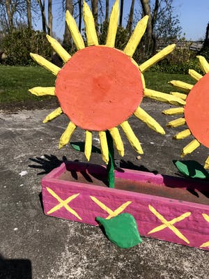 Peter Bastiaanssen - Zonnebloemen in Roze Bak - Hout kopen? Bied vanaf 1!