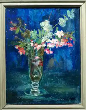 Andre van der Vossen - Ingelijst olieverf op doek , Bloemen in glas – 1944 verkauft für € 85!