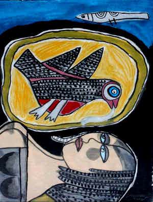 Corneille - grote zeefdruk: Des Animaux et la Femme - 2002 (prachtige lijst!) verkocht voor € 395!