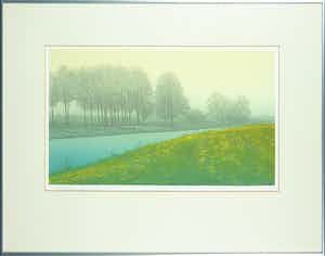 Hans Heijman - Kleurenets, Poplieren bij Wells eind I - Ingelijst verkocht voor € 35!