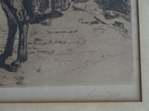 Louis Bron - Ets, Straatverkoper met ezel - gesigneerd & ingelijst – ca 1925 kopen? Bied vanaf 35!