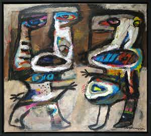 Henk Vierveijzer - Olieverf op doek, Blij je te zien - Ingelijst verkocht voor € 450!