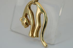 2520- 18 Krt - gouden figaro collier - grote panterhanger - handboei-sluiting!! kopen? Bied vanaf 1730!