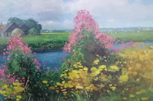 Bouke van der Sloot - Fries landschap met zomerbloemen. kopen? Bied vanaf 350!