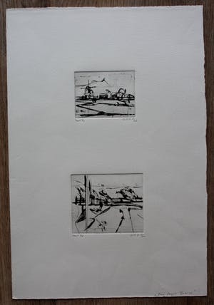 Wilfred Voet - 2 etsen op 1 blad: "Een dagje Goeree" - 1967 kopen? Bied vanaf 55!