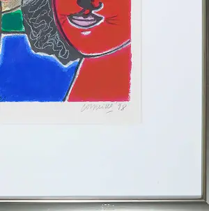 Corneille - Zeefdruk, Femme et oiso rouge - Ingelijst kopen? Bied vanaf 1!