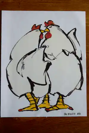 Ellen Meuwese - Zeefdruk - 2 Kippen - 2000 verkocht voor € 25!