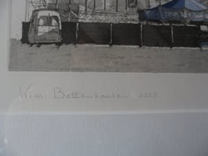 Wim Bettenhausen - Ingekleurde ets in preegdruk. Titel, "kermis aan het Malieveld". kopen? Bied vanaf 70!