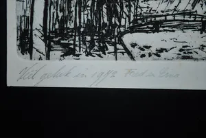 Fred Bervoets - ets - landschap - met opdracht, 1971, unica kopen? Bied vanaf 40!