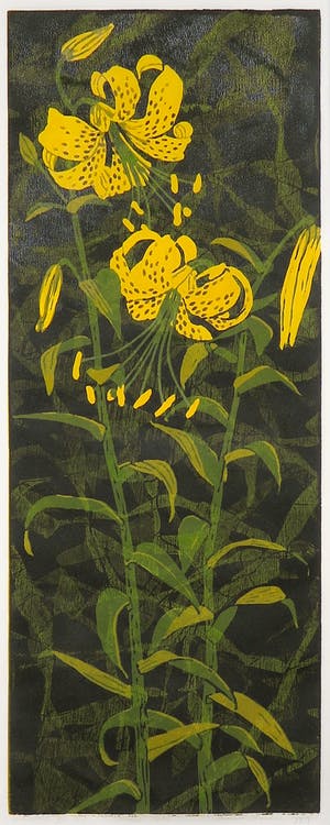 Dianne Bakker - Hout- en linosnede, Turkse lelie - Ingelijst kopen? Bied vanaf 40!