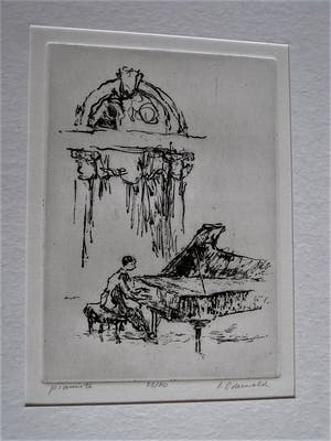 Ingeborg Oderwald - exposeerde in Berlijn en Los Angeles - Ets - "Pianist" - kleine oplage kopen? Bied vanaf 10!