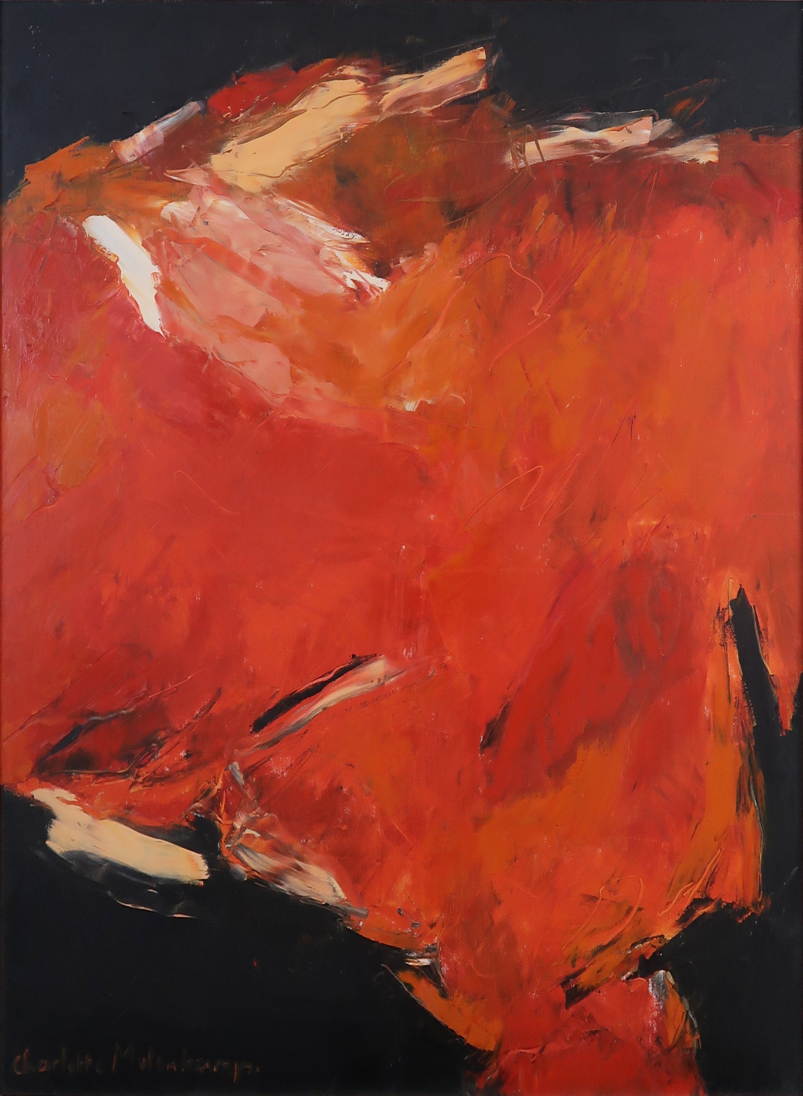 Charlotte Molenkamp - Olieverf op doek, Abstracte compositie MET ROOD (Zeer groot) kopen? Bied vanaf 1000!