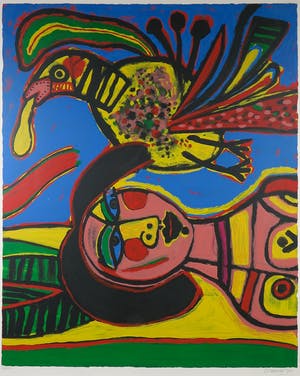 Corneille - Zeefdruk, Compositie met vrouw en vogel - Ingelijst (Groot) kopen? Bied vanaf 450!