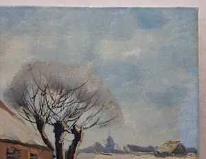 Jan Kelderman - Wintergezicht. Boerderij en roeiboot. kopen? Bied vanaf 20!