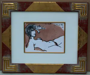 Corneille - Ingelijste inkttekening/aquarel op papier: La chatte - 1998(nette lijst) kopen? Bied vanaf 1295!