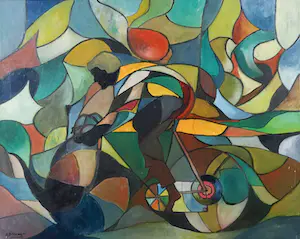 A. Brouwer - Olieverf op doek, Wielrijder - Ingelijst kopen? Bied vanaf 1!