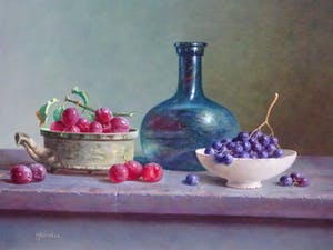 Hans Habraken - Stilleven druiven, pruimen, en een fles. kopen? Bied vanaf 795!