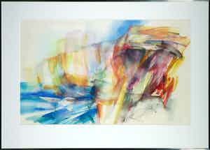 Ria Houwen - Aquarel, Caracasbay Curaçao - Ingelijst (Groot) verkocht voor € 50!