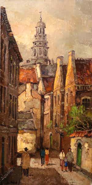 Niet of onleesbaar gesigneerd - Stadsgezicht verkocht voor € 5!