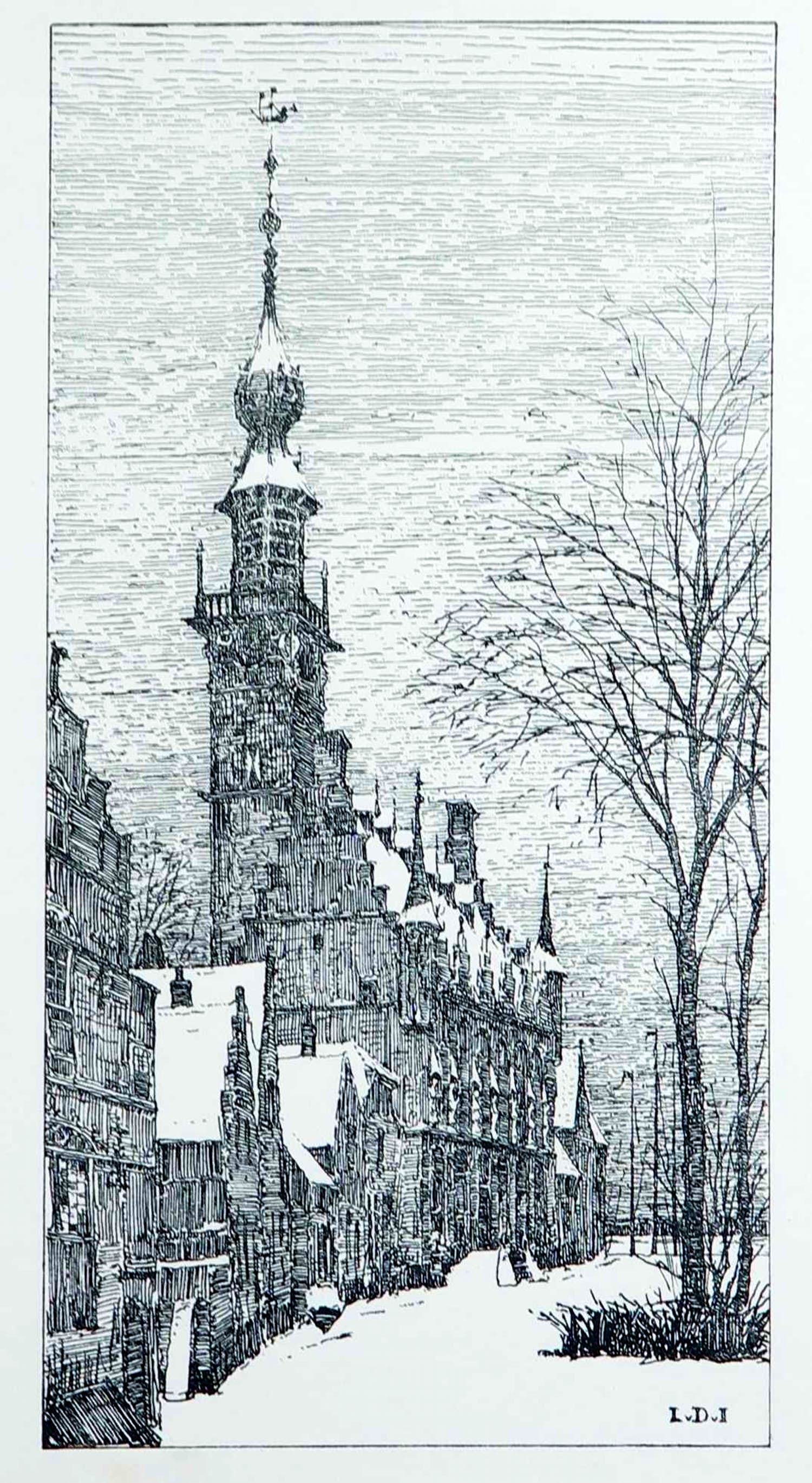 Lucie van Dam van Isselt - Ets, Kerktoren in de sneeuw verkocht voor € 1!