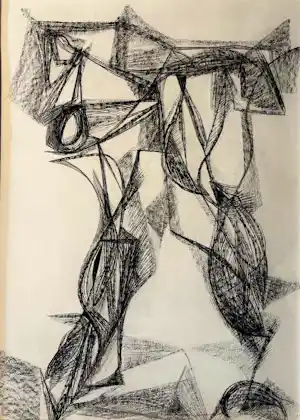 Silvin Bronkart - Große Komposition aus dem Jahr 1949 mit stilisierten Figuren verkauft für € 700!